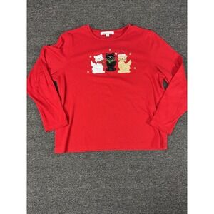 Mercer Street Studio Red Holiday Women's Top Size PXL Featuring Cats Christmas